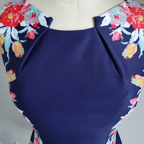 Tahari ASL Floral Block Print Sleeveless Sheath Dress Size 2P Blue Multi Office - Picture 4 of 13